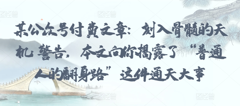 某公众号付费文章：刻入骨髓的天机: 警告，本文向你揭露了 “普通人的翻身路” 这件通天大事-牛马集中营