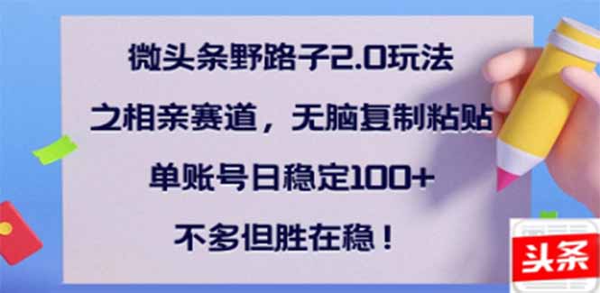 （14334期）微头条野路子2.0玩法之相亲赛道，无脑搬砖复制粘贴，单账号日稳定300+…-牛马集中营