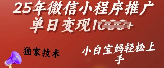 25年微信小程序推广单日变现多张，独家技术，小白宝妈轻松上手【揭秘】-牛马集中营