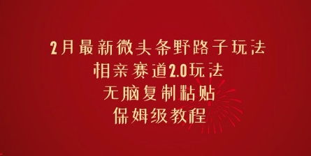 2月最新微头条野路子玩法，相亲赛道2.0玩法，无脑复制粘贴，保姆级教程-牛马集中营