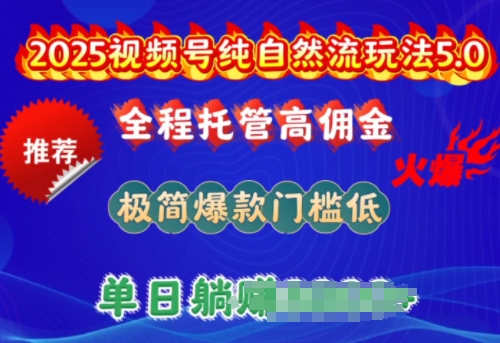 2025视频号纯自然流玩法5.0，全程托管高佣金，极简爆款门槛低，单日收益多张【揭秘】-牛马集中营