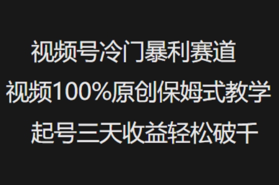 视频号冷门暴利赛道视频100%原创保姆式教学起号三天收益轻松破千-牛马集中营